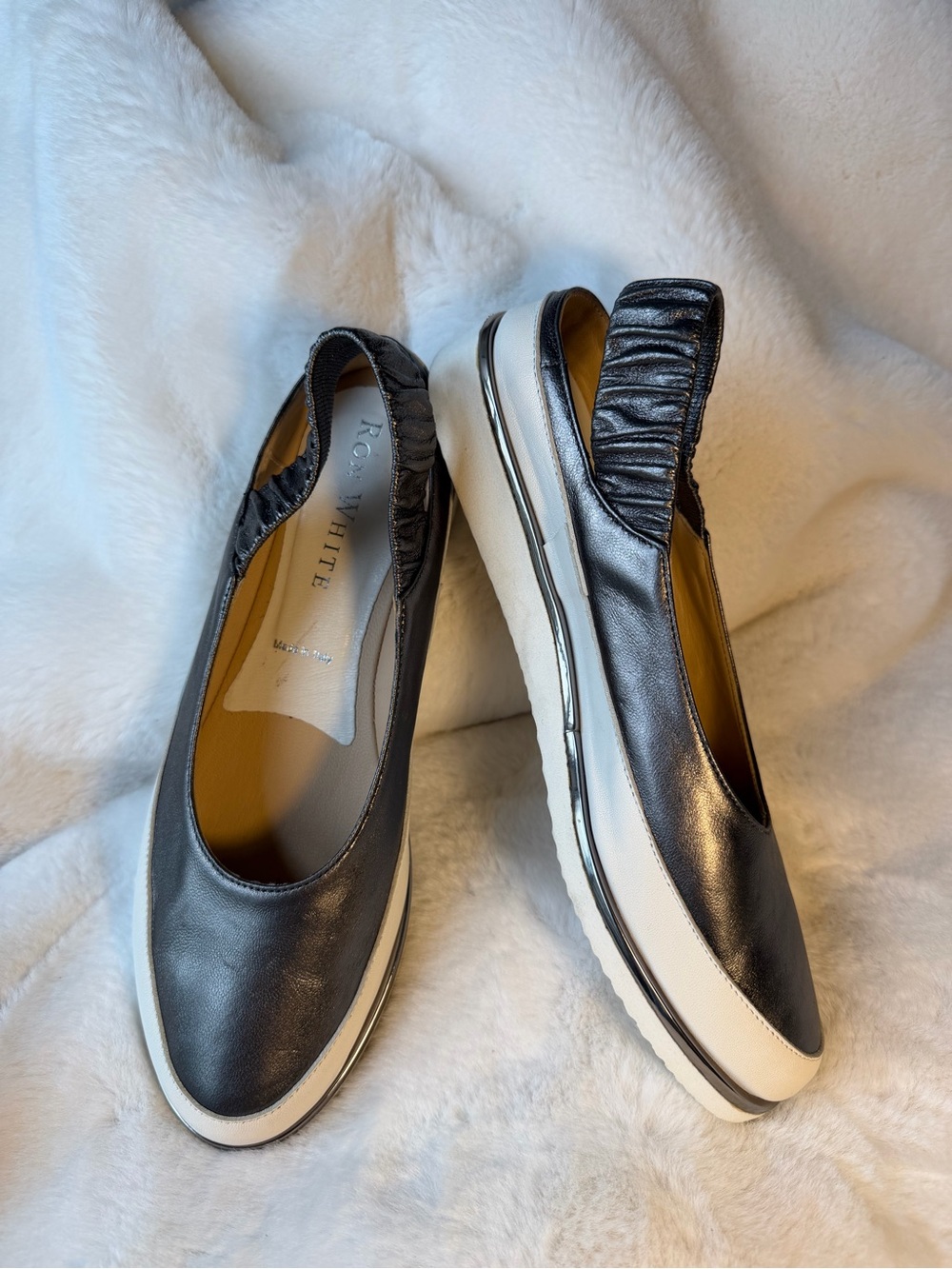 Rox White Petwer Leather Slip-On Sneakers with White Sole Size 5.5